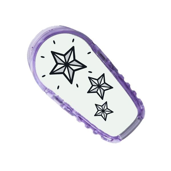 Aufkleber mit Sternen. Lila Umrandung.