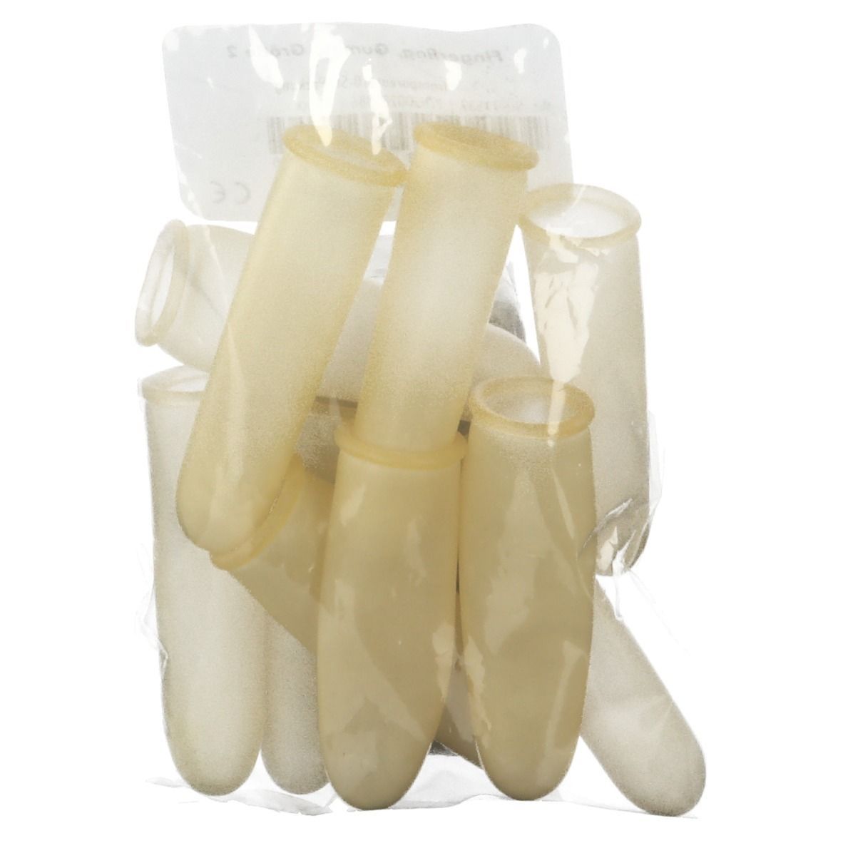Fingerlinge, transparent, in Folienverpackung. Mehrere Fingerlinge sichtbar.