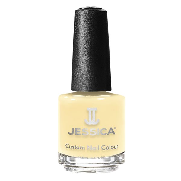 Hellgelber Nagellackflakon mit schwarzem Deckel. Aufschrift: JESSICA Custom Nail Colour.