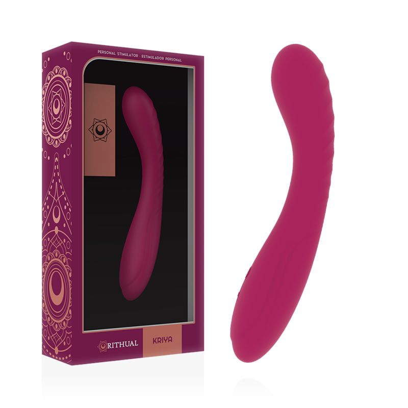 G-Punkt-Vibrator in Verpackung. Pinkfarben, geschwungene Form. Verpackung mit Logo und Produktnamen.