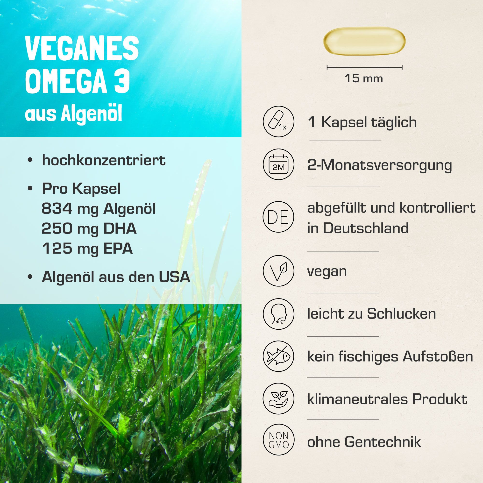 Purabyo Omega-3 Algenöl 60 St Kapseln