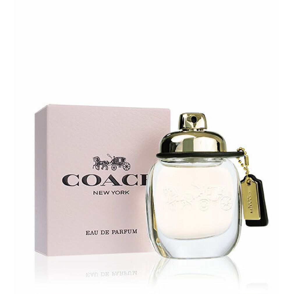 Coach Eau de Parfum Flakon und rosa Verpackung, leicht versetzter Blickwinkel.