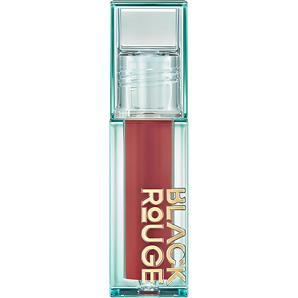 Lipgloss-Flakon. Transparentes Gehäuse, braune Flüssigkeit. Aufschrift "BLACK ROUGE".