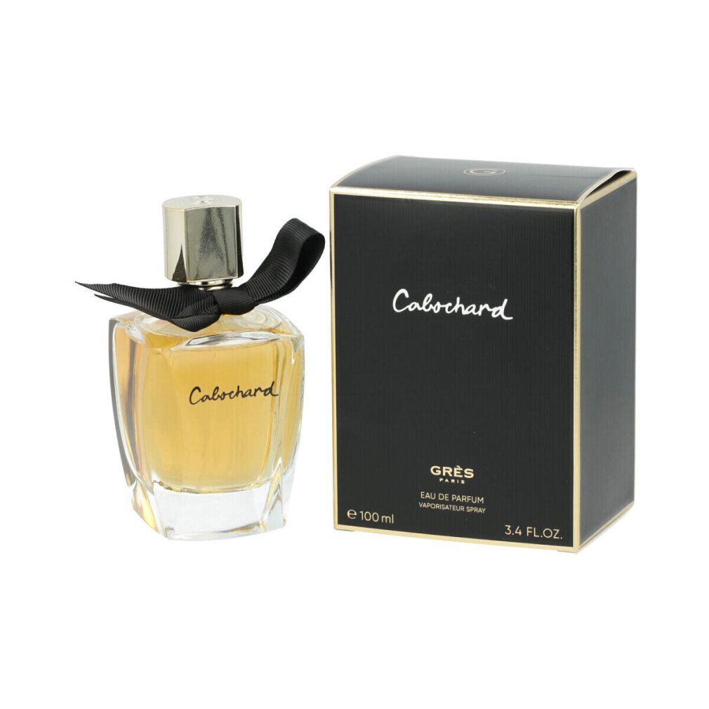 Gres Cabochard Eau de Parfum Zerstäuber mit schwarzer Schleife und goldener Kappe.