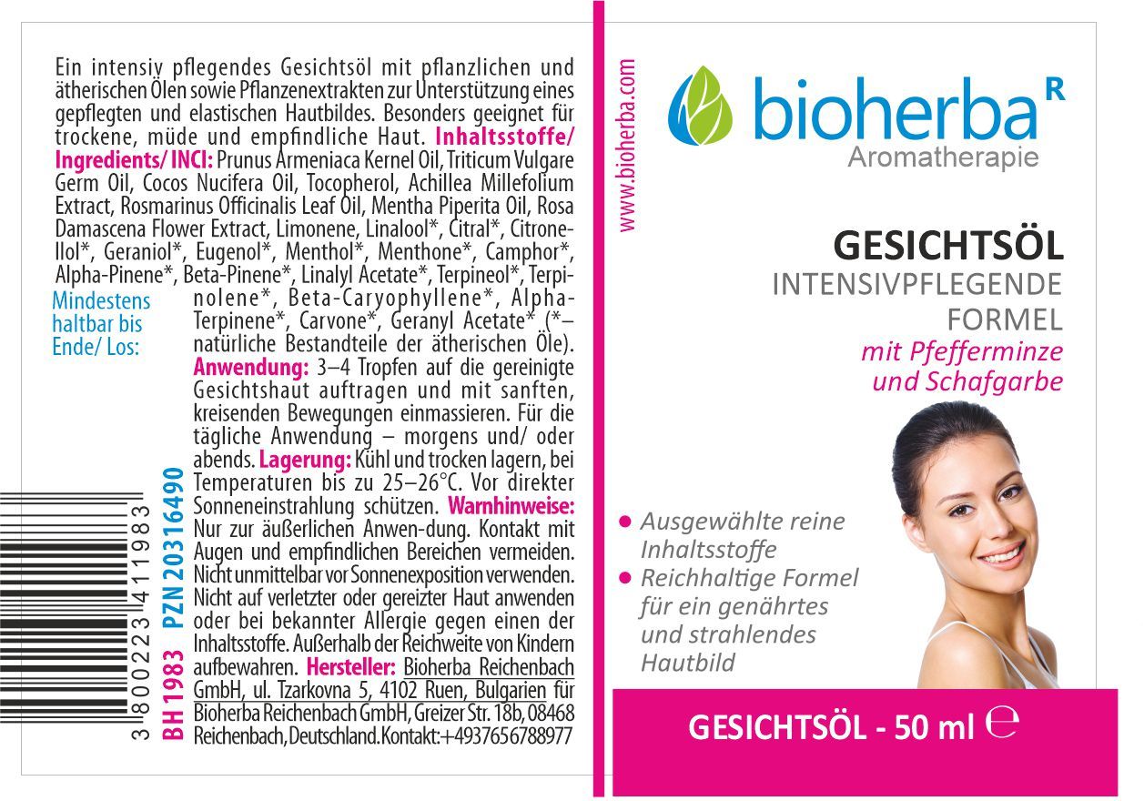 Bioherba Gesichtsöl Intensiv Pflegende Formel mit Pfefferminze und Schafgarbe