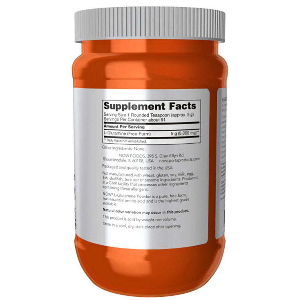 Rückseite einer orangefarbenen Dose. Etikett mit Nährwertangaben und Inhaltsstoffen. Marke: Now Foods. Hergestellt in den USA.