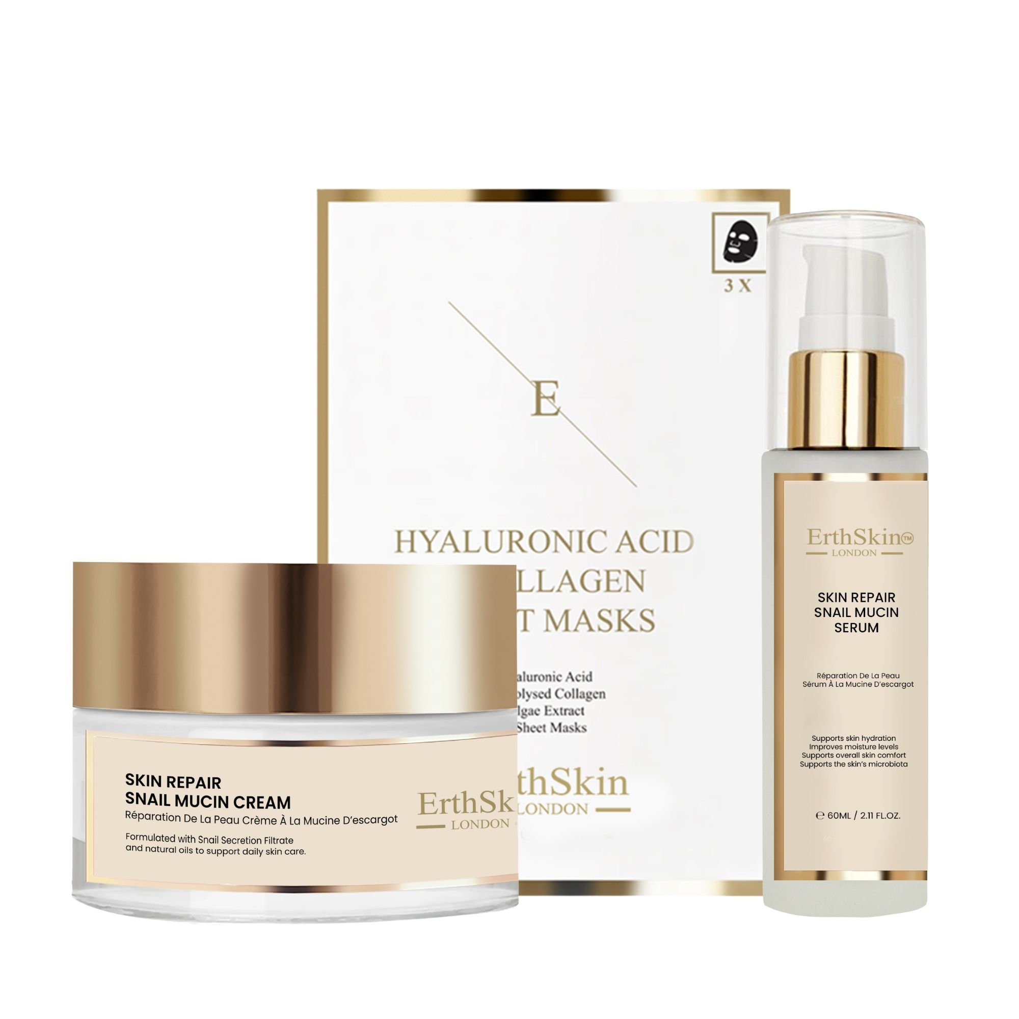 ErthSkin London Hautpflege-Set mit Schneckencreme, Schneckenserum und Kollagenmaske 110 ml