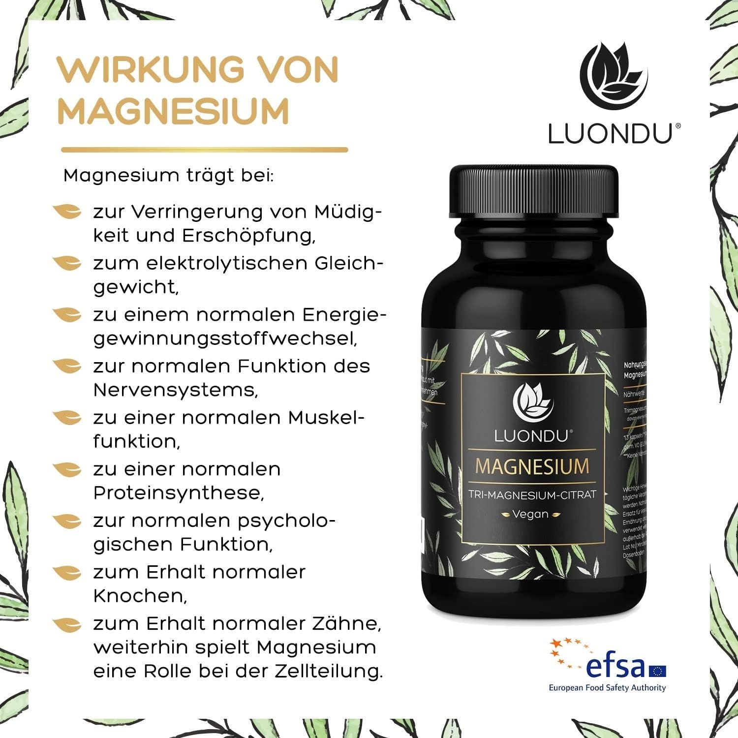 Magnesiumcitrat 375 Kapseln hochdosiert - 2250mg Magnesium pro Dosis* Luondu