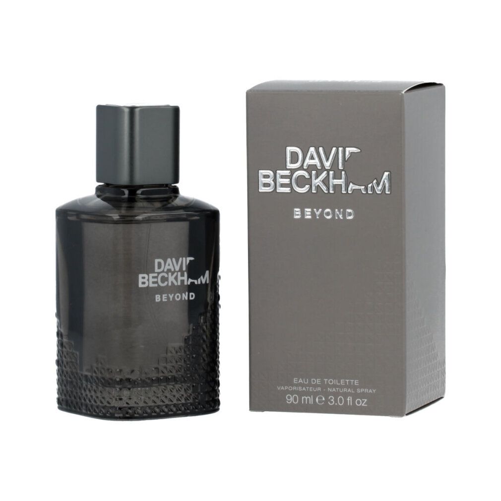 Graue Schachtel und Flakon. Aufschrift: DAVID BECKHAM BEYOND. Eau de Toilette. 90 ml.