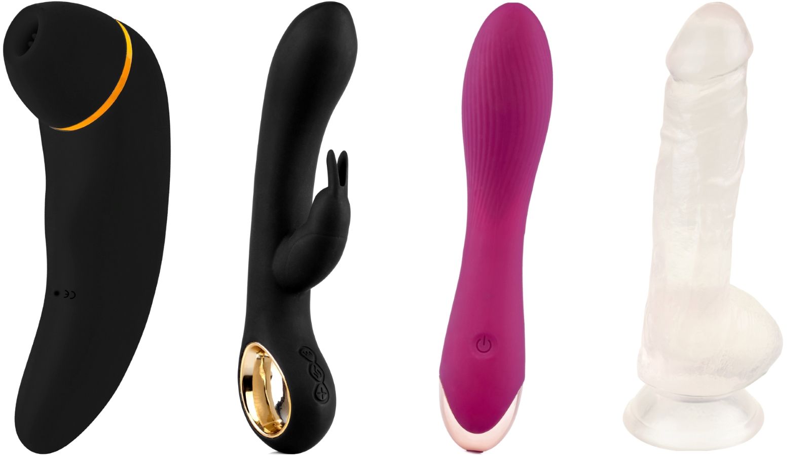 Vier verschiedene Geräte: Schwarz, rosa und transparent. Unterschiedliche Formen und Designs.