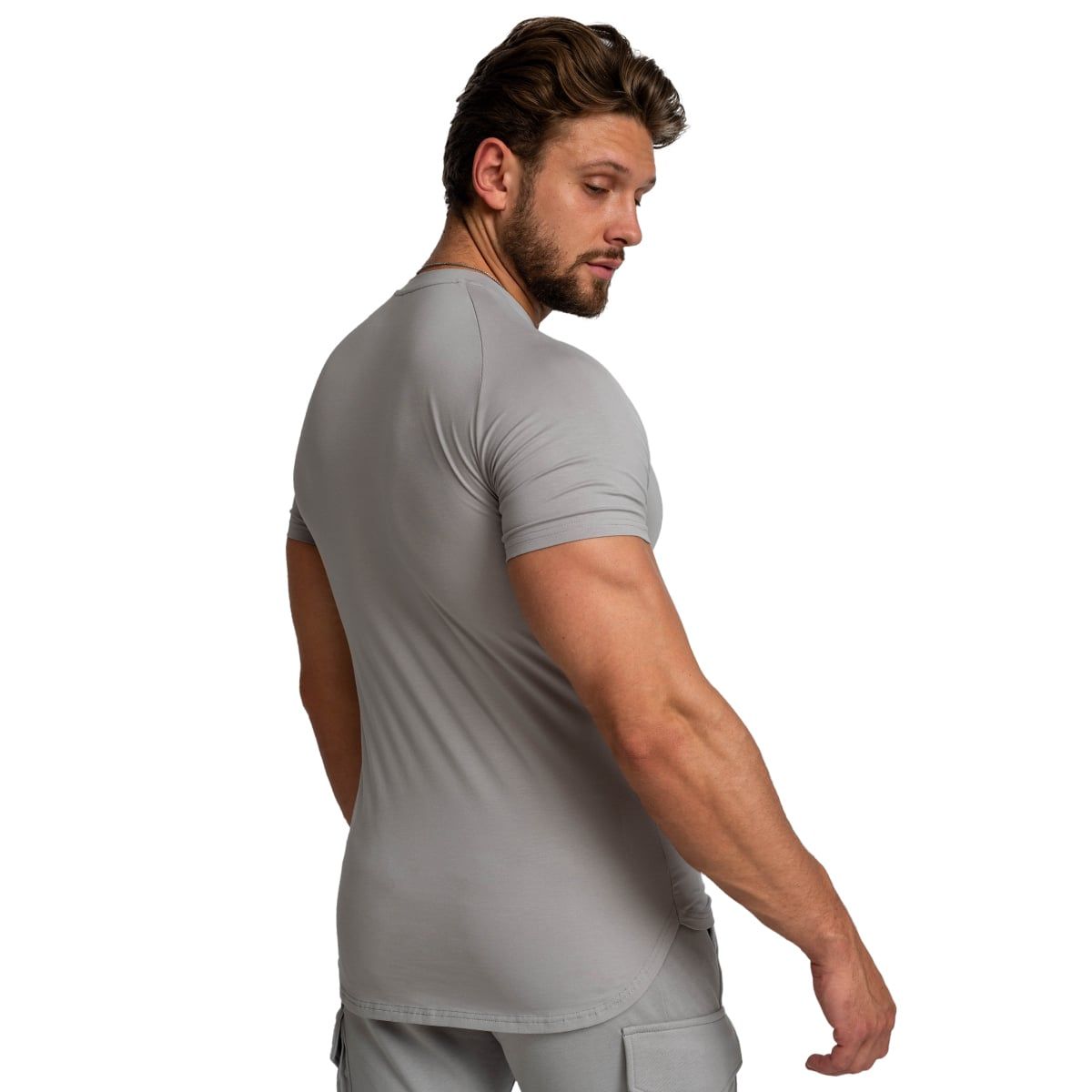 GymBeam T-Shirt Herren slim mit Kurzarm und verlängertem Schnitt in Grau