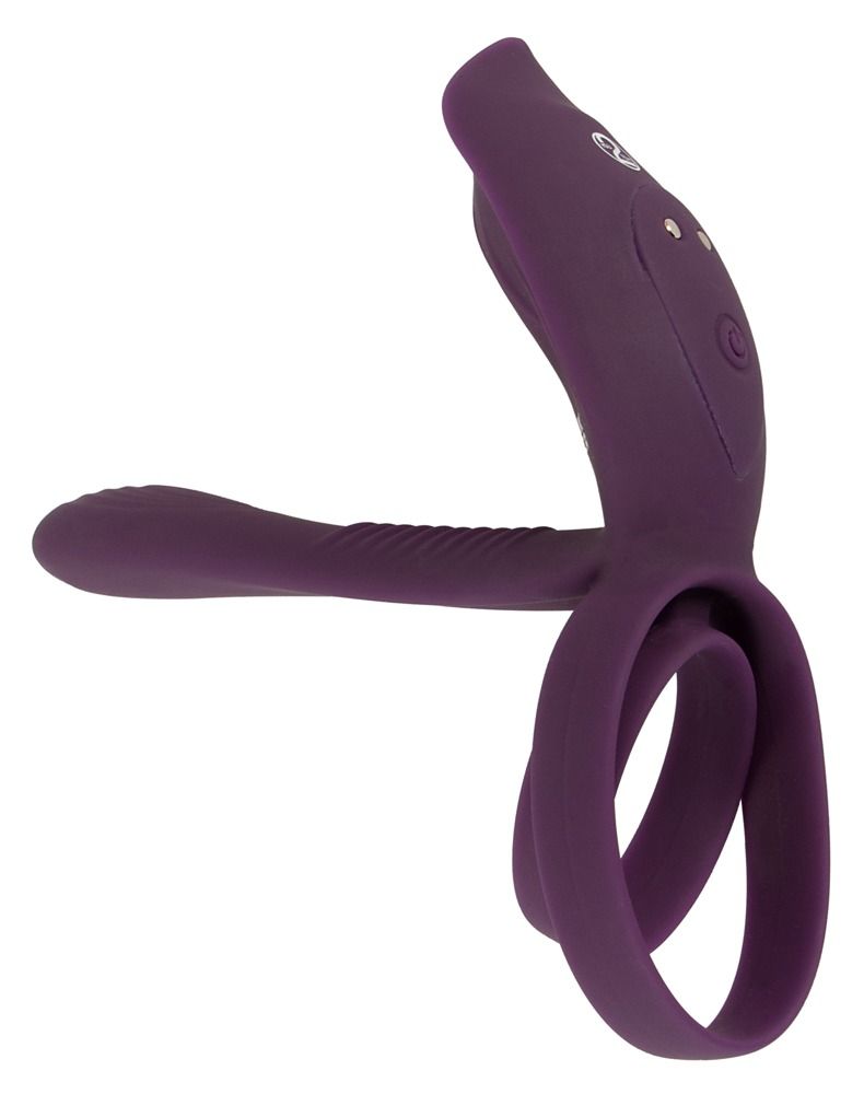 Lila Vibrator mit Ring. Ansicht von oben. Mit Knöpfen.