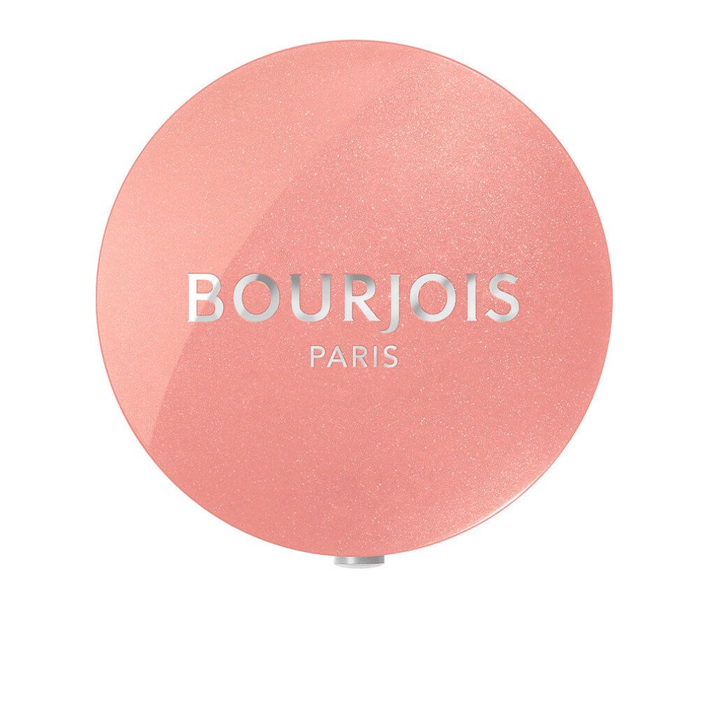 Runder, rosa Behälter mit silbernem Schriftzug BOURJOIS PARIS. Deckel geschlossen.