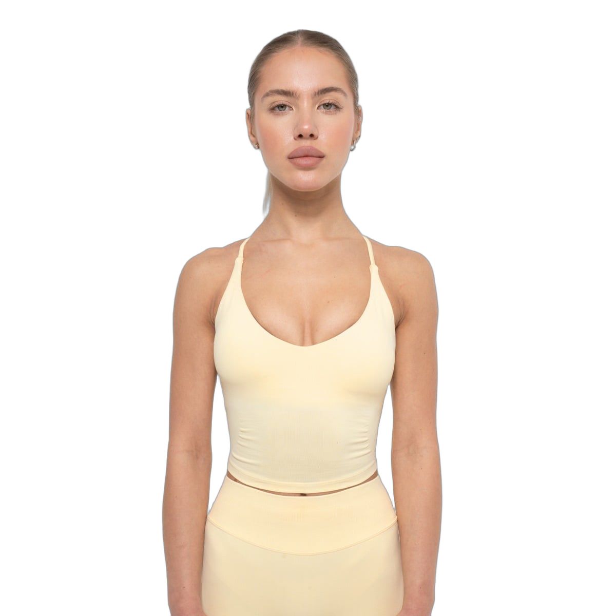 GymBeam Tanktop Damen Slim-Fit mit tiefem V-Ausschnitt Butter Yellow 1 St