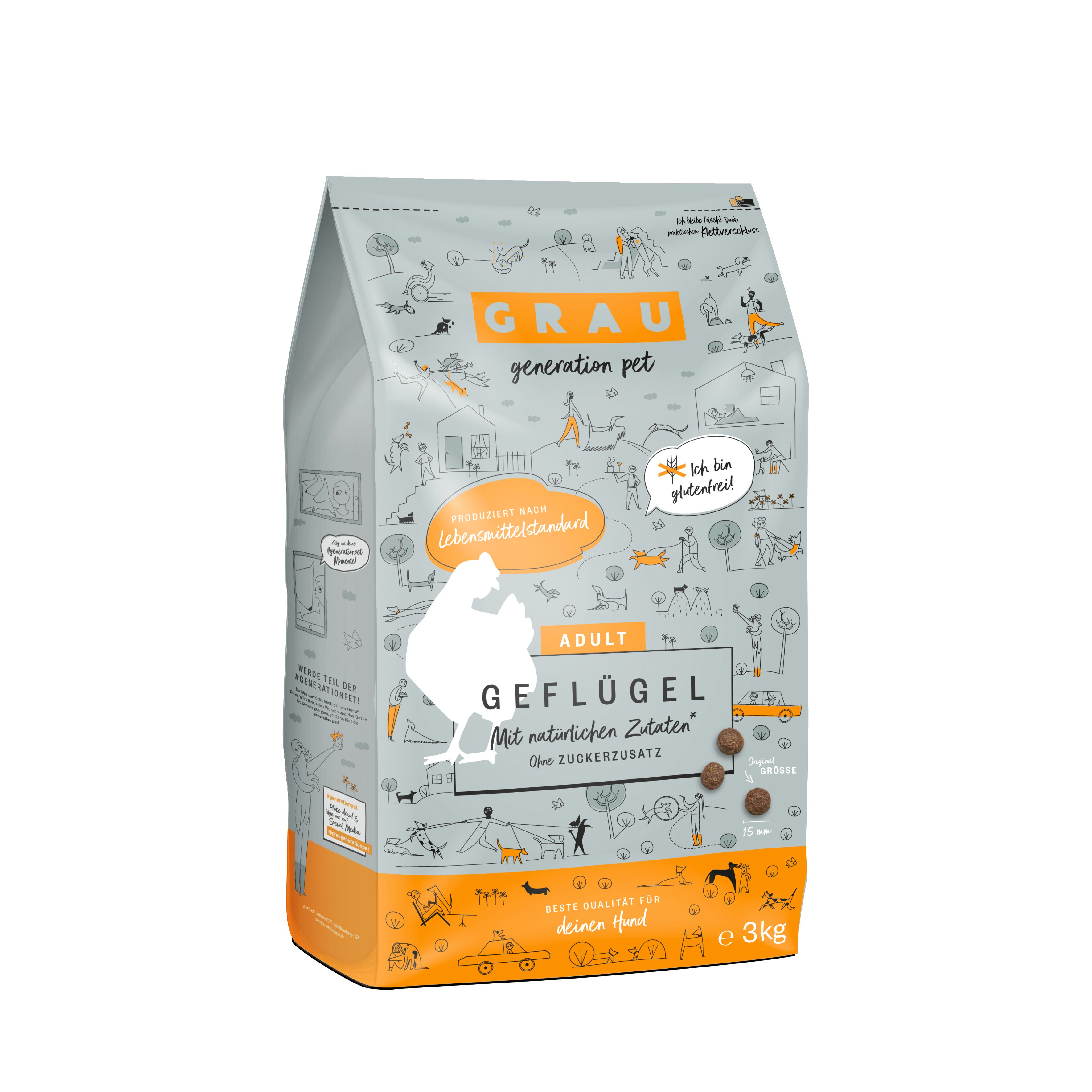 Grau Hund Geflügel 3 kg Futter
