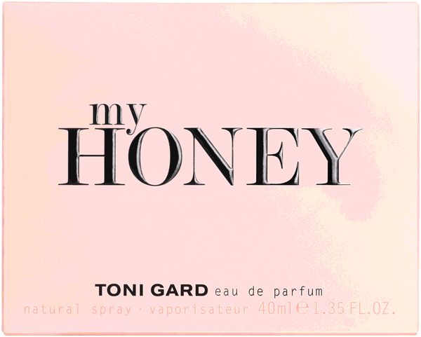 Rosa Schachtel mit Aufschrift "my HONEY". Unten: "TONI GARD eau de parfum".