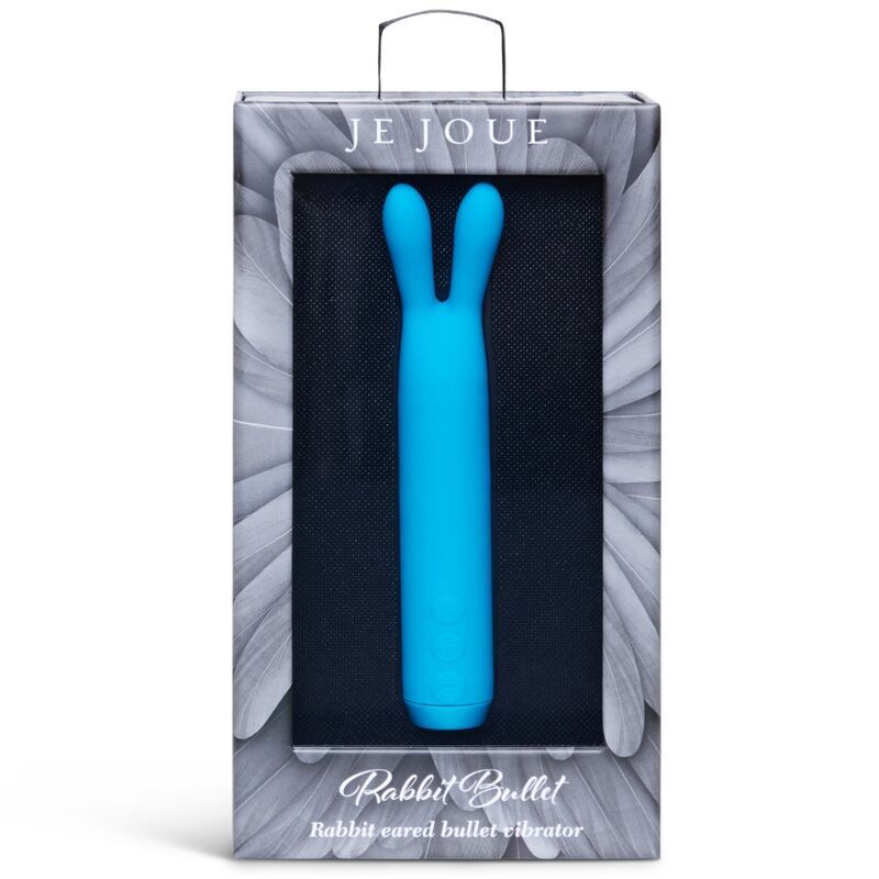 Blauer Vibrator mit Hasenohren in Verpackung. Marke: Je Joue. Text: Rabbit Bullet.