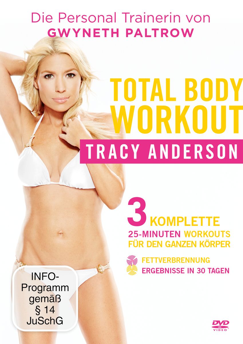 DVD "Total Body Workout" mit Tracy Anderson. Enthält 3 Workouts. Aufschrift: Fettverbrennung, Ergebnisse in 30 Tagen. Mit Gwyneth Paltrow.