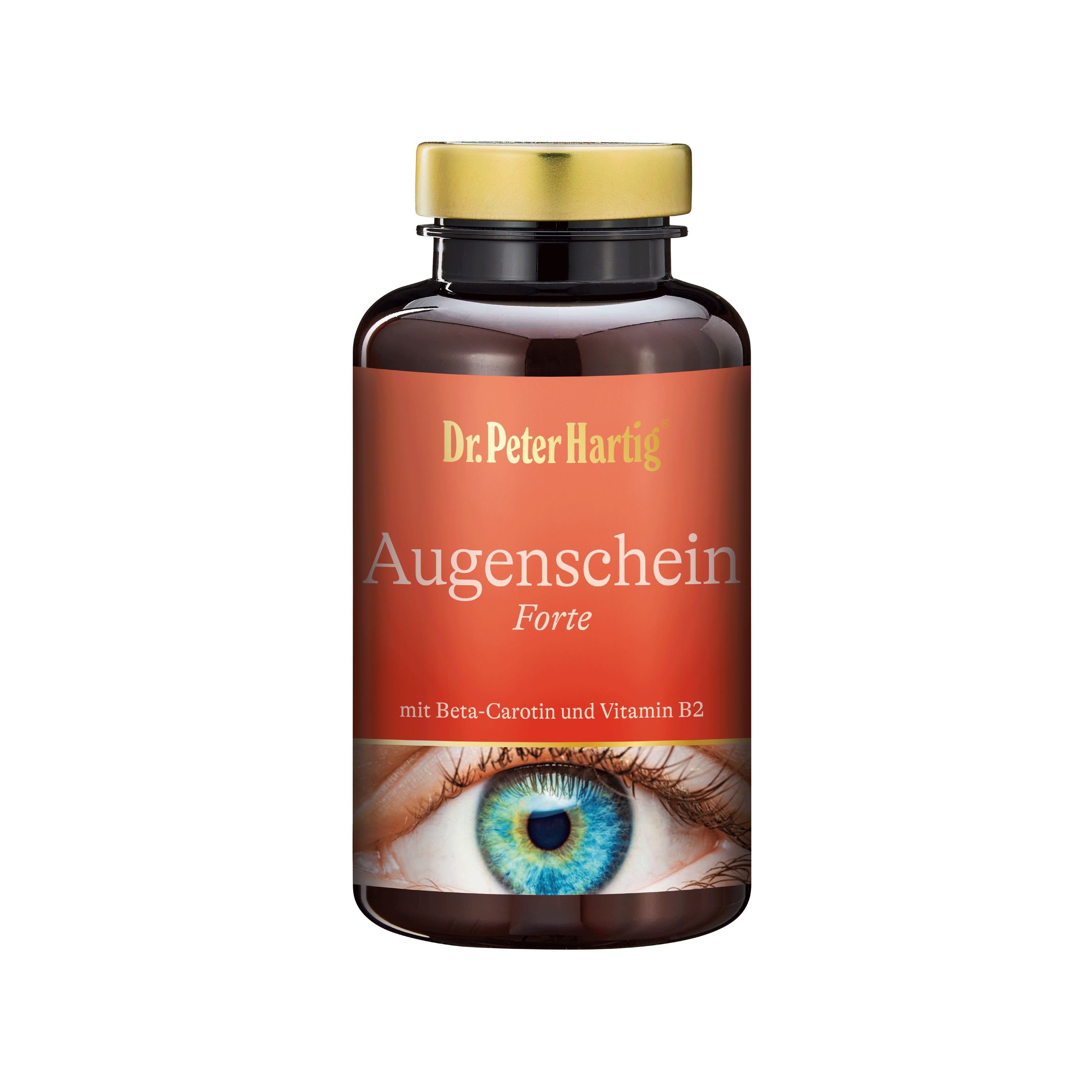 Werbebild mit Text und Grafiken. Porträt von Dr. Peter Hartig. Grafiken: Karotten, Auge, Frau am See.
