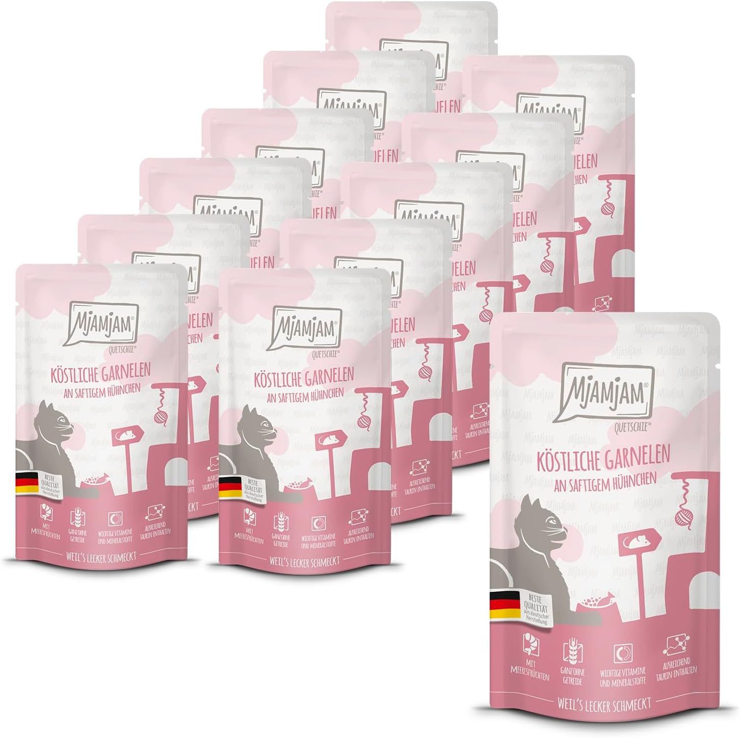 MjAMjAM - Quetschie köstliche Garnelen an saftigem Hühnchen 12x125 g Futter