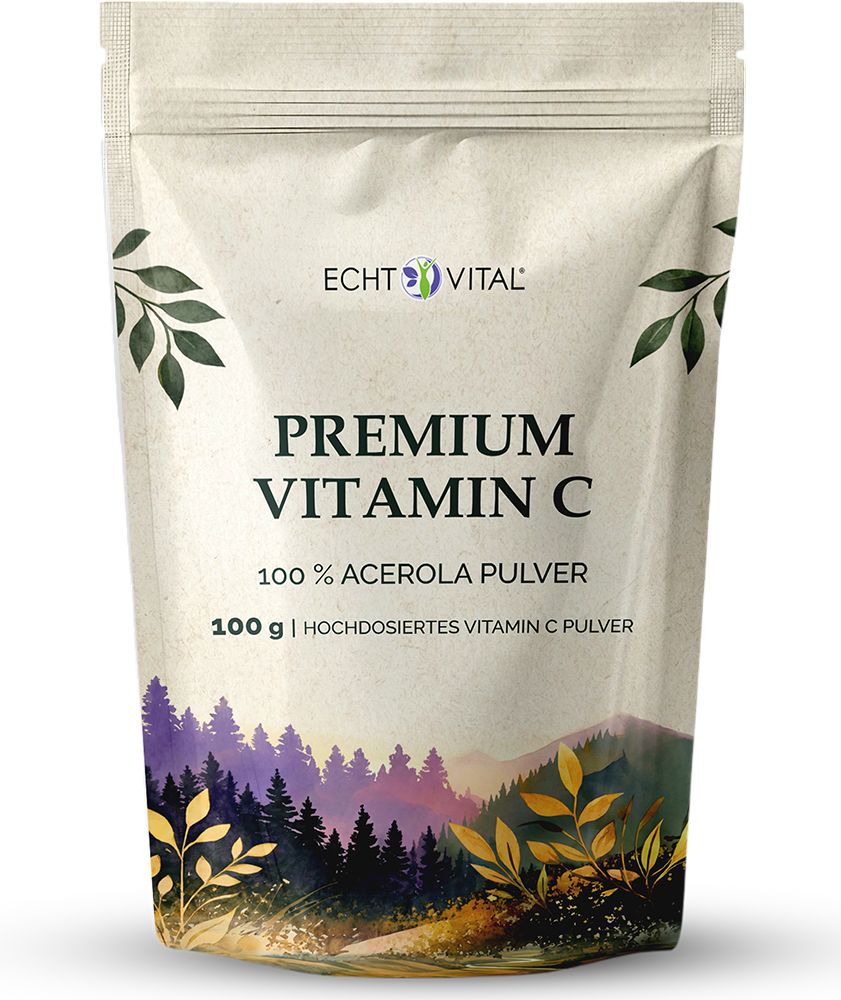 Echt Vital Premium Vitamin C Pulver, 100g, 100% Acerola Pulver.