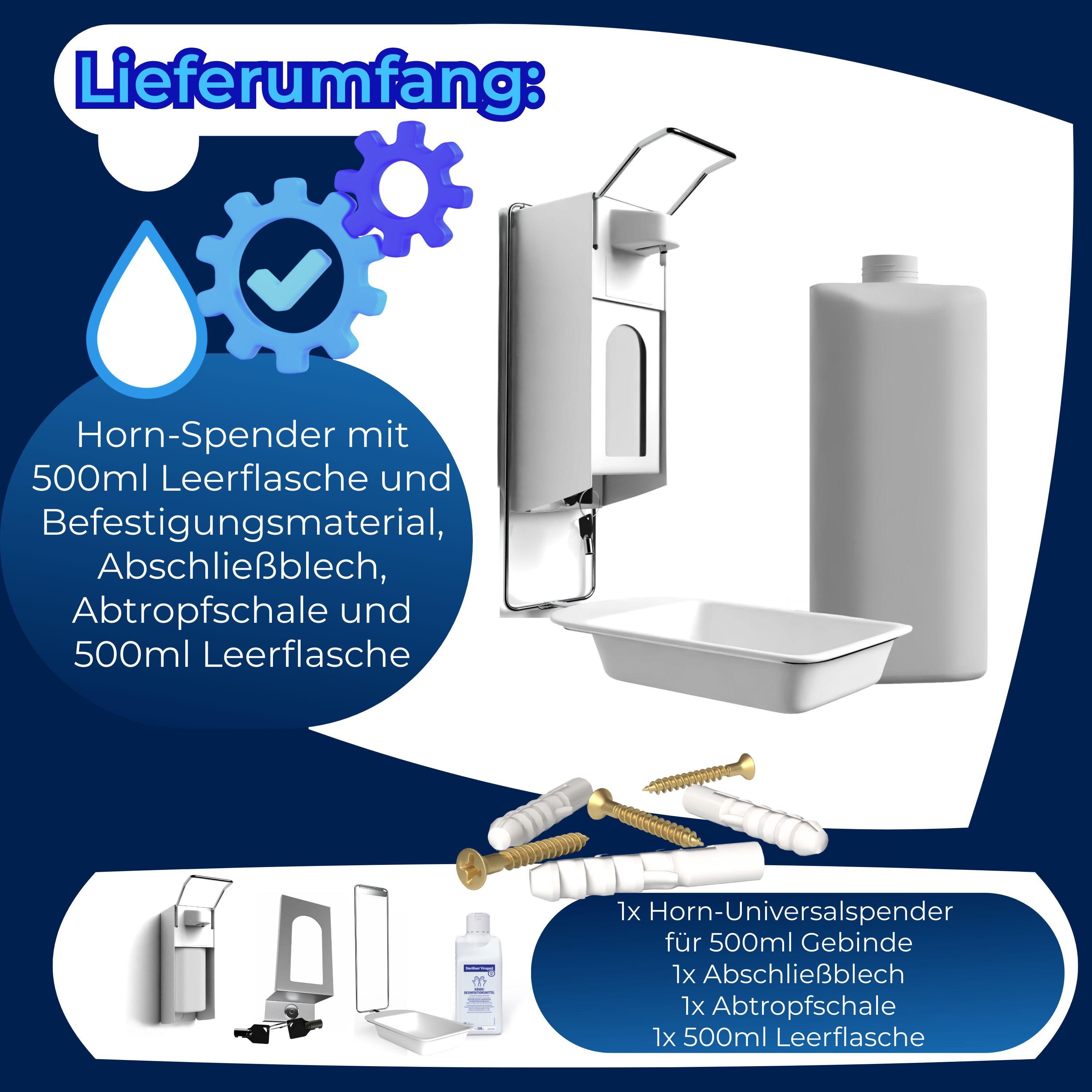 Horn Medical Desinfektionsmittel- / Seifen-Wandspender Komplettset