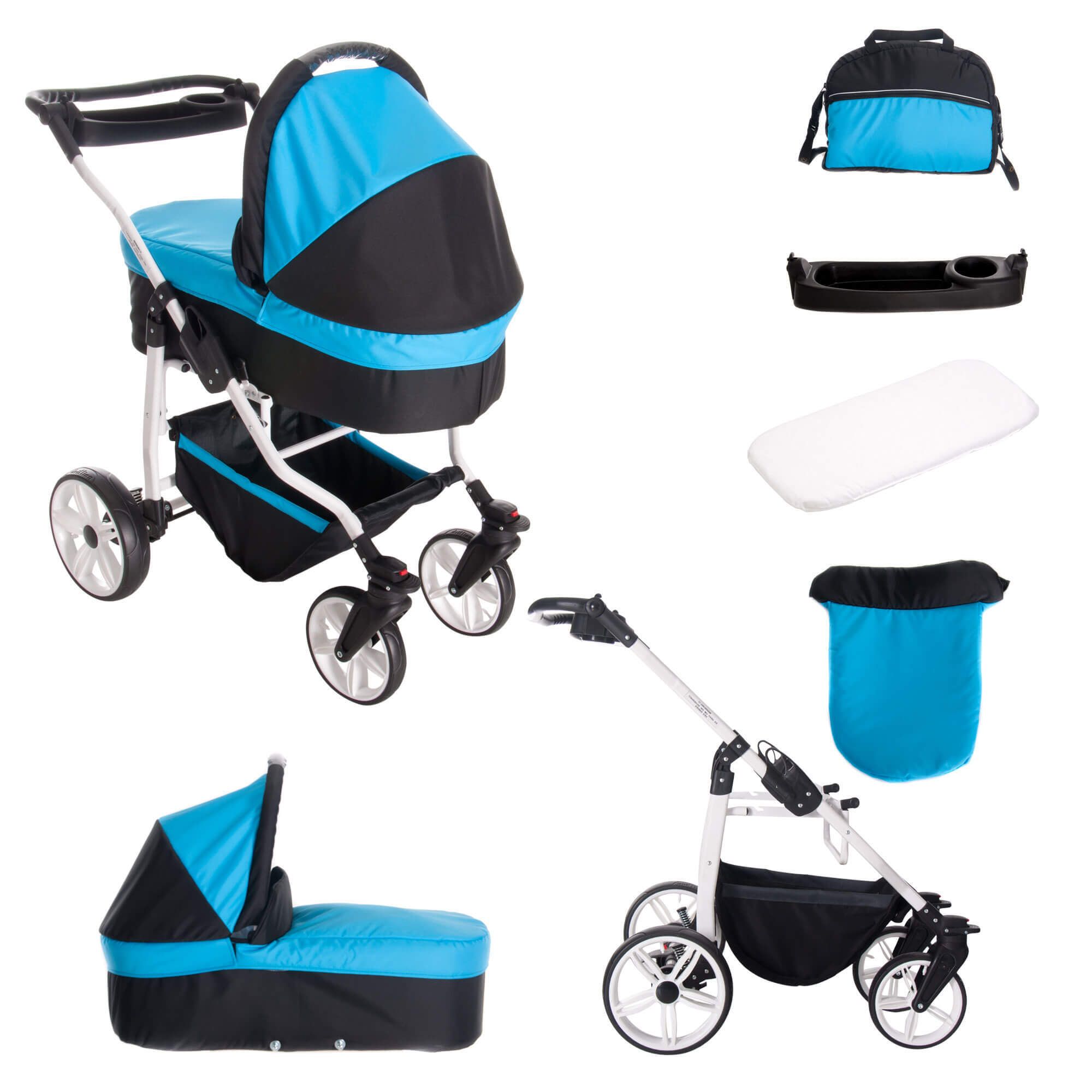 Bebebi Zürich 3 in 1 Kinderwagen Set Luftreifen, Zürichsee