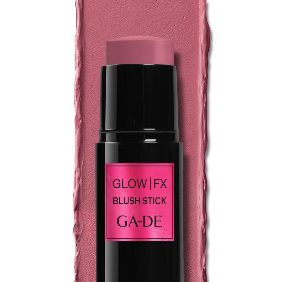 GA-DE Glow|FX Blush Stick in Rosa. Schwarzer Behälter mit pinkem Etikett.