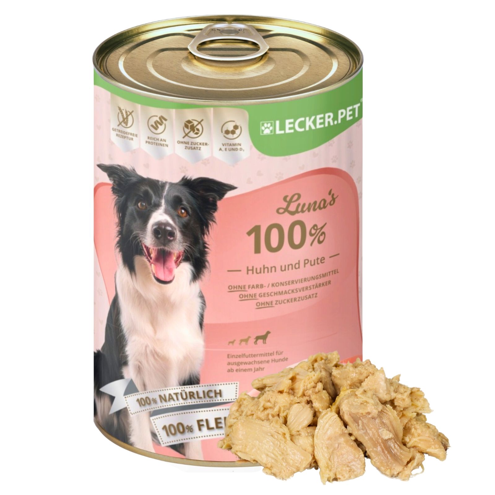 Lecker.Pet® Luna's 100 % Huhn und Pute Hundefutter Nassfutter 4,8 kg Nicht relevant