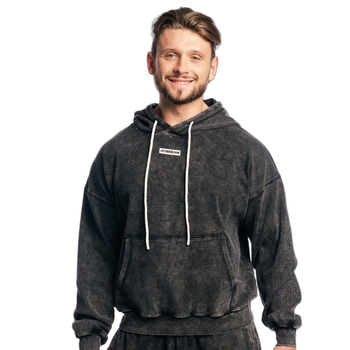 GymBeam Hoodie Herren Oversized mit Kapuze in Washed Black 1 St