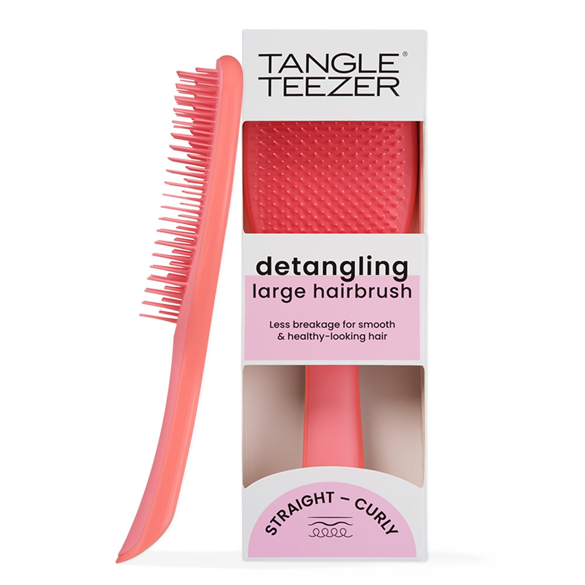Haarbürste in Lachsorange mit Verpackung. Marke Tangle Teezer. Aufschrift: Detangling Large Hairbrush.