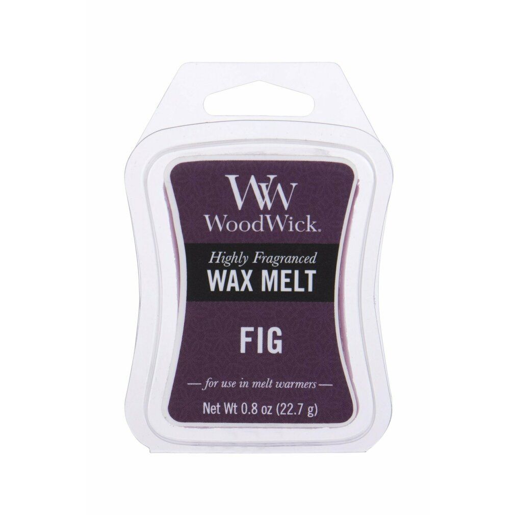 Wax Melt in Kunststoffverpackung. Aufschrift: WoodWick, Highly Fragranced Wax Melt, FIG. Nettogewicht 0.8 oz (22.7 g).