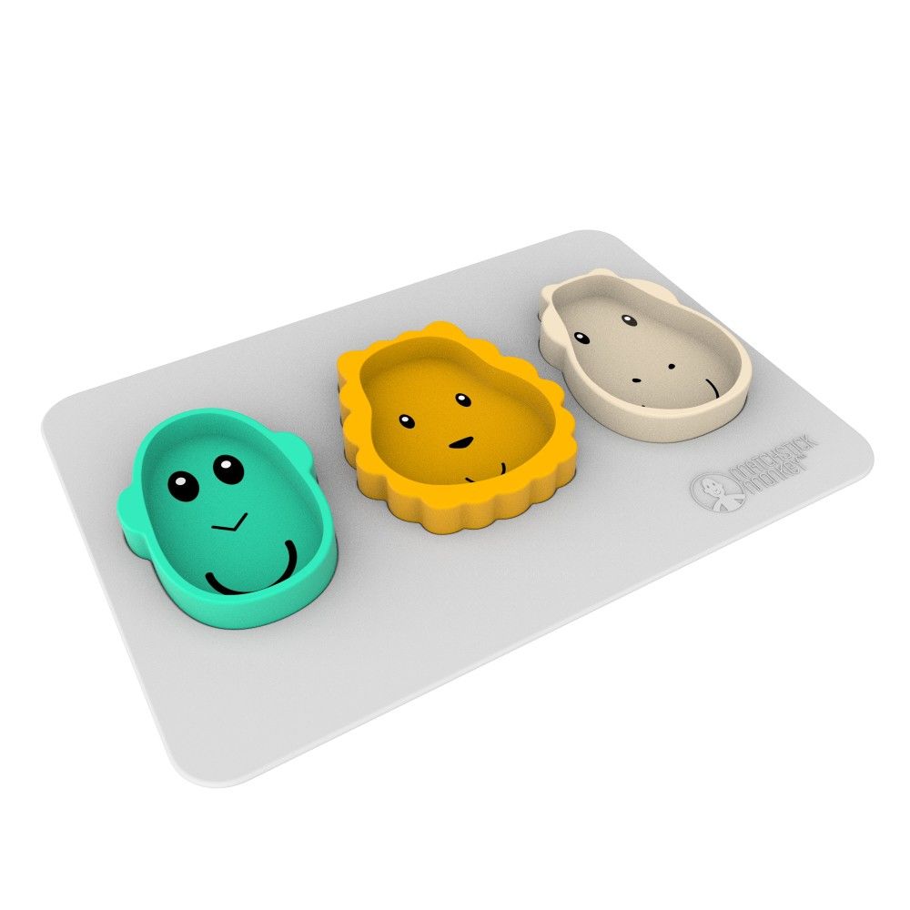 Matchstick Monkey Essenszeit Platzdeck Anti-Rutsch-Matte mit 3 Tellern in Tiermotiven