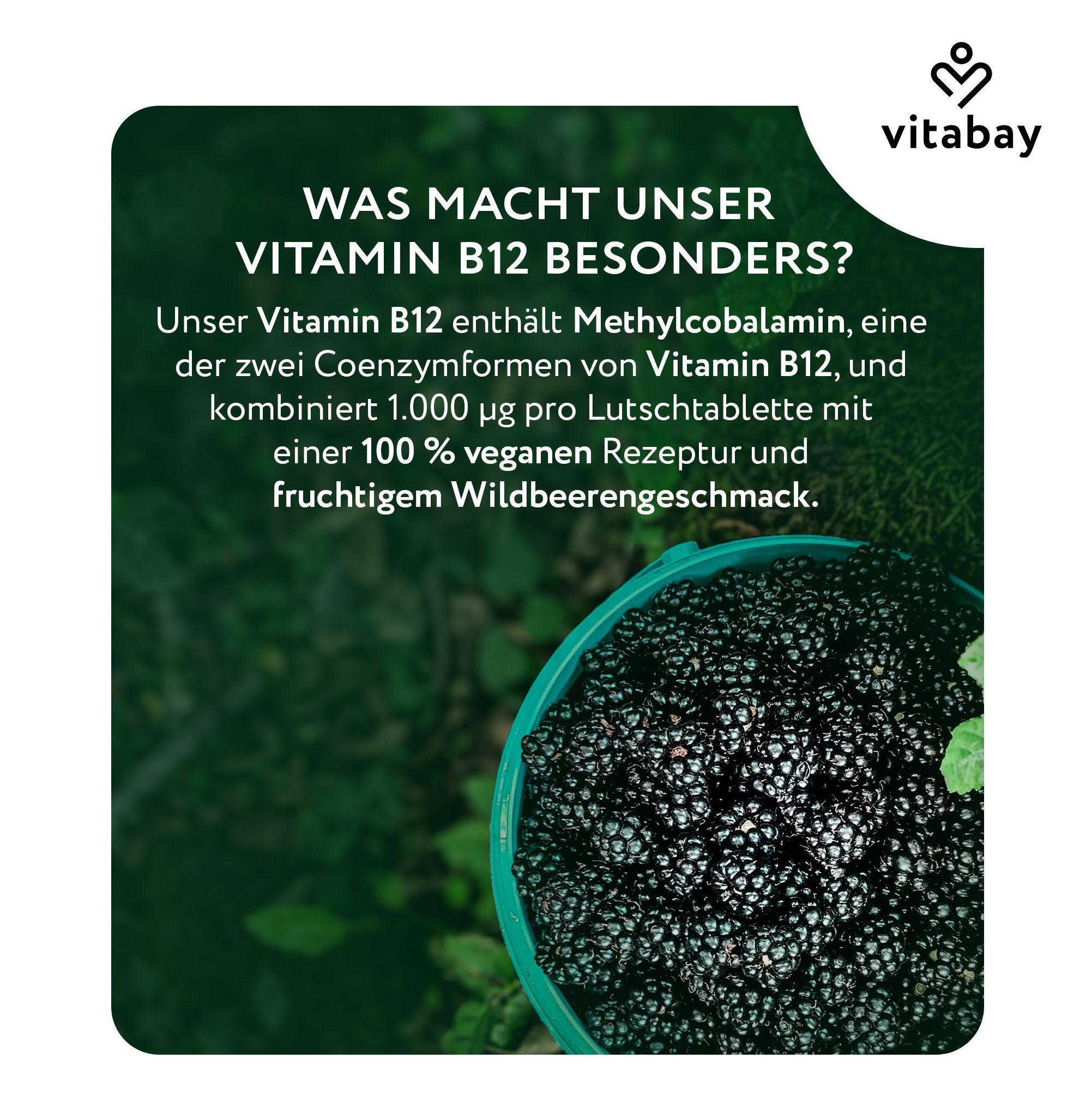 Vitabay Vitamin B12: Enthält Methylcobalamin, 1000 mcg, vegan, mit Beeren-Geschmack.