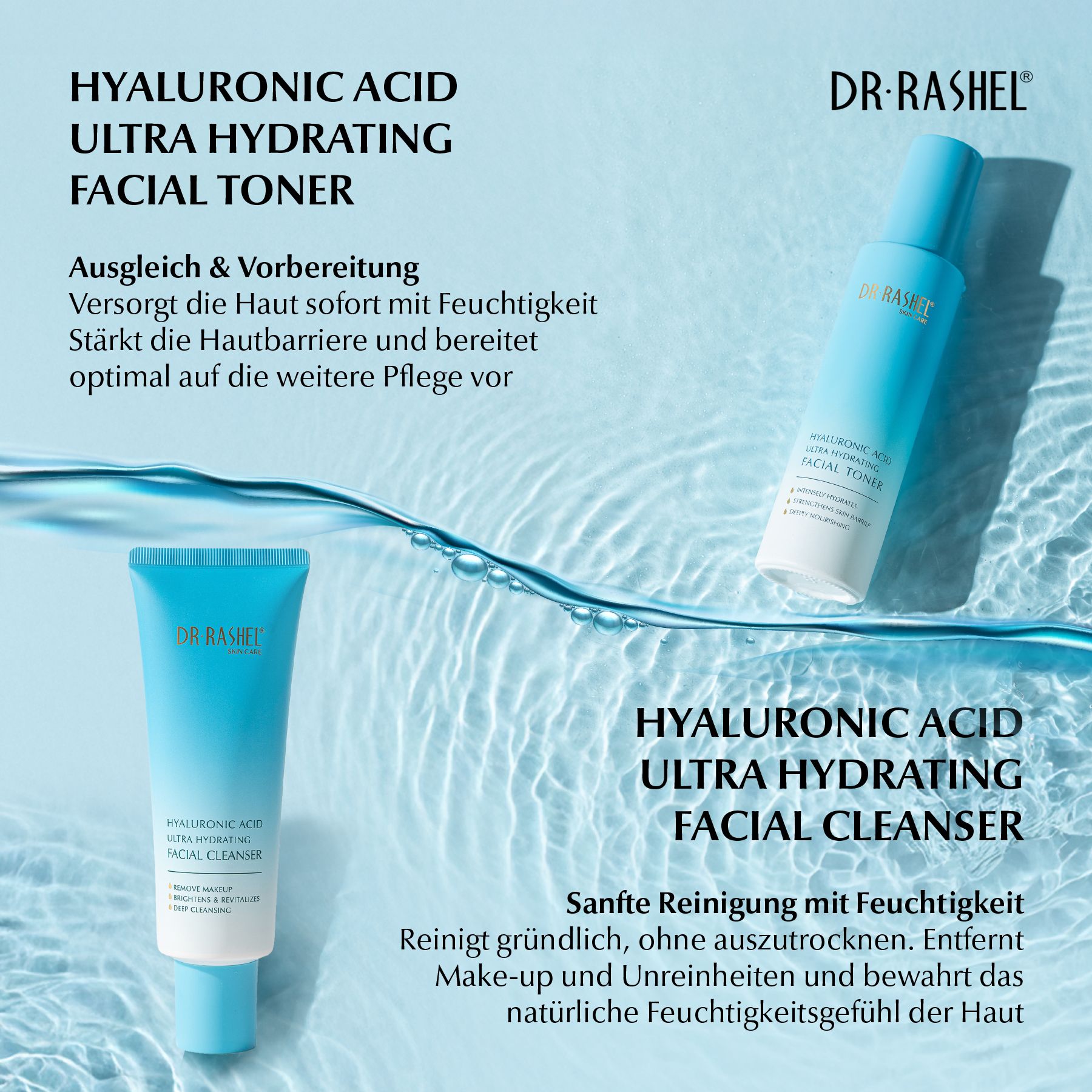 DR RASHEL Gesichtspflege-Set Hyaluronic Acid Serum Cream Cleanser Toner SPF