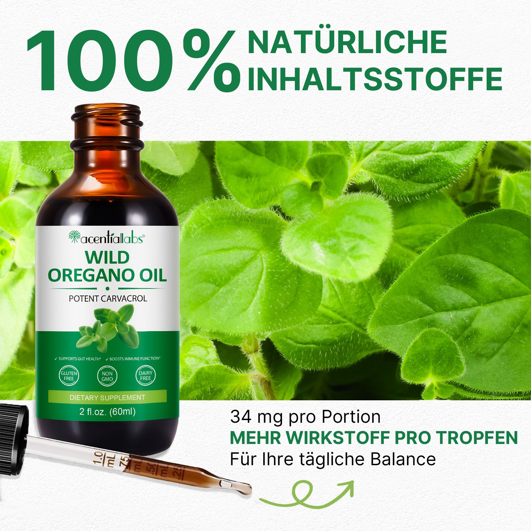 ALIVER Wildes Oregano Öl Liquid Tropfen mit Carvacrol Vegan Natur