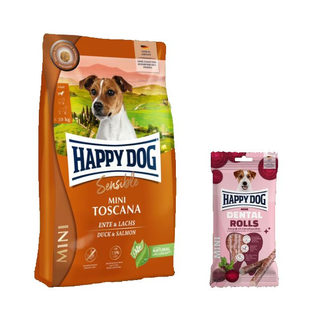 Happy Dog Supreme Mini Toscana + Dental Rolls für Hunde 4,1 kg