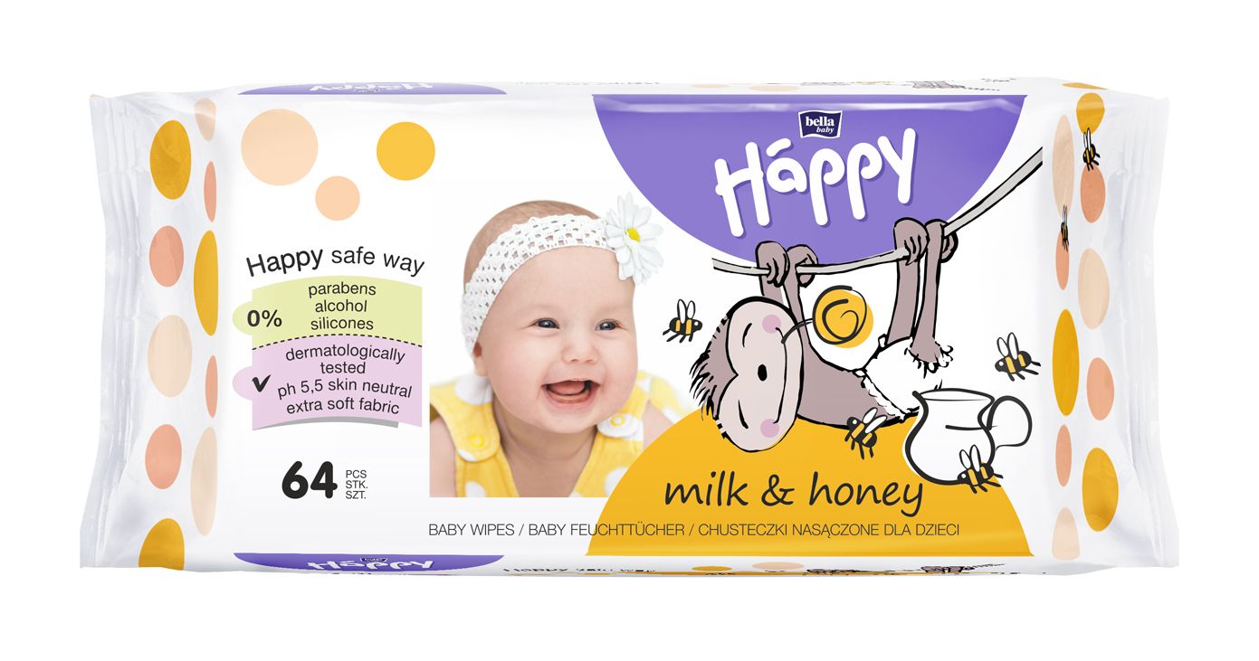 Bella Happy Baby Feuchttücher Milch & Honig 64 St Tücher