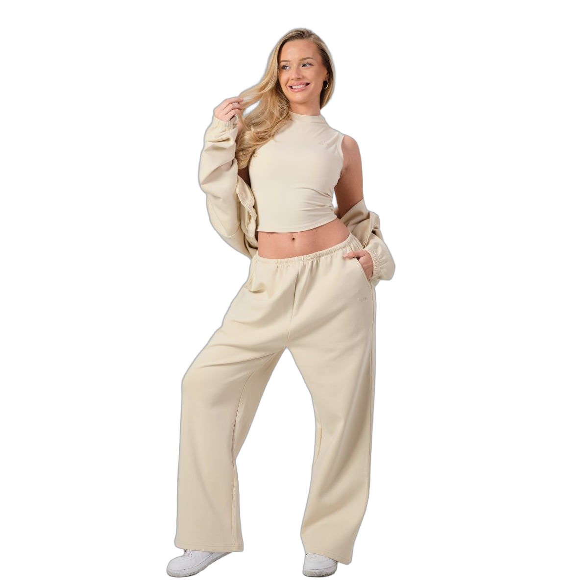 GymBeam Sweatshirt Damen cropped mit Reißverschluss Almond