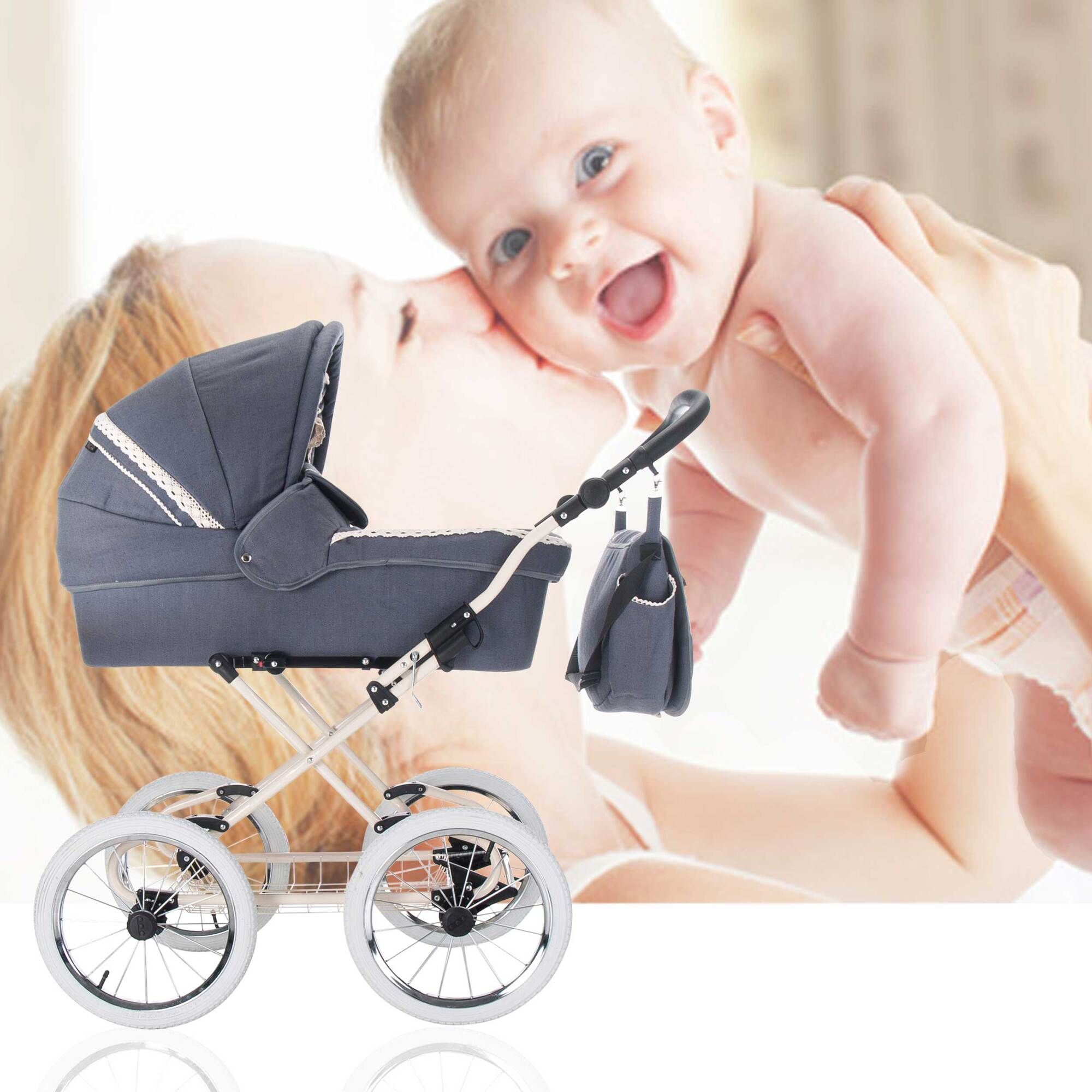 Friedrich Hugo Natureline 3 in 1 Kinderwagen Set Öko Nostalgie Kinderwagen, Elisabeth Stone Creme
