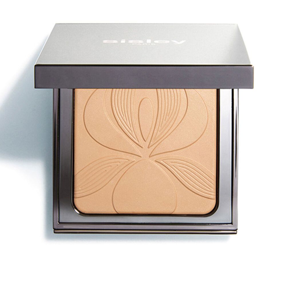 Kompaktpuder mit floralem Muster. Silberfarbener Rahmen und Deckel. Sisley-Logo auf dem Deckel.