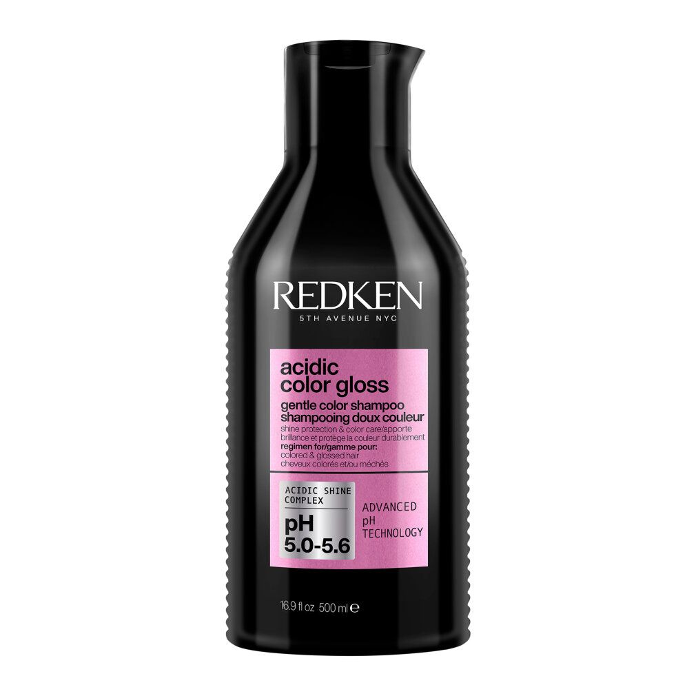 Schwarze Flasche mit Produktinformationen. Enthält das Logo von Redken, Produktname und pH-Wert. 500 ml.