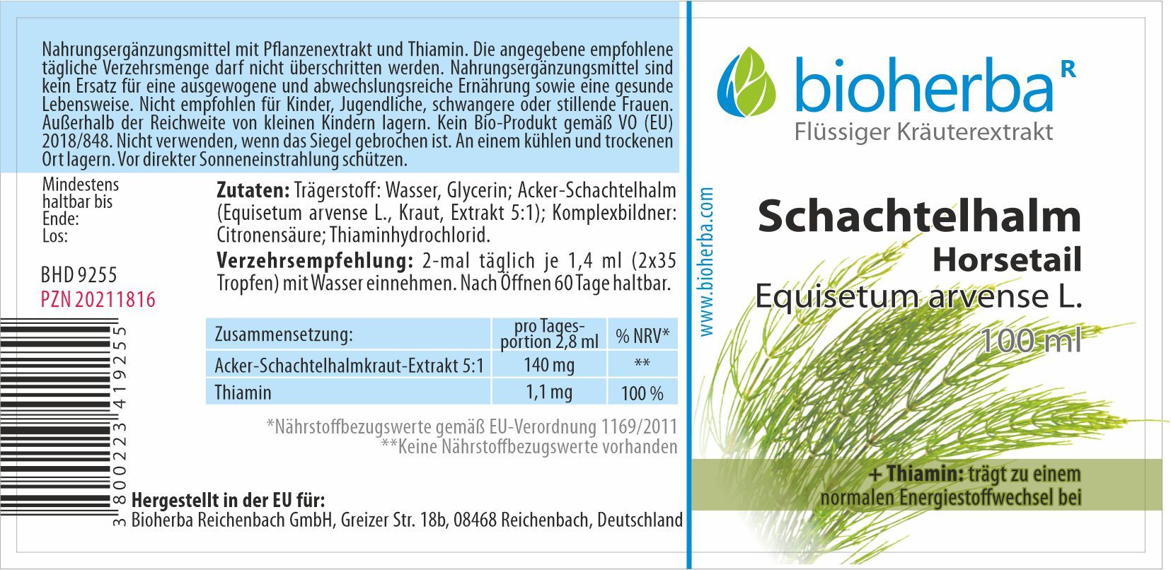 Bioherba Schachtelhalm Horsetail Tropfen Tinktur