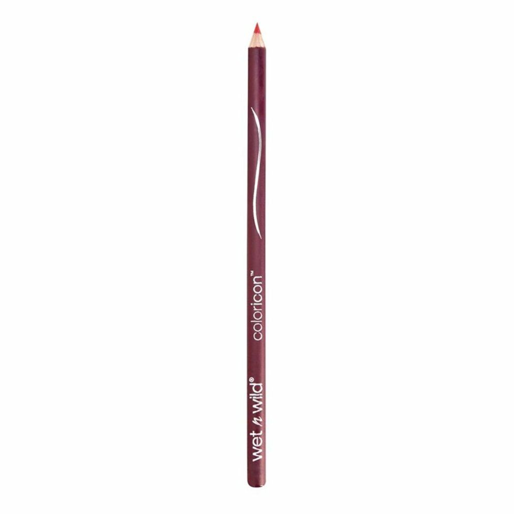 Lippenstift-Stift, dunkelrot. Mit weißem Schriftzug "Wet n Wild" und "coloricon". Auf weißem Hintergrund.
