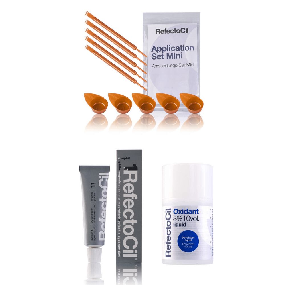 Refectocil Wimpernfarbe graphit 1.1 & Refectocil Oxidant flüssig 3% & Mini-Anwendungs Set