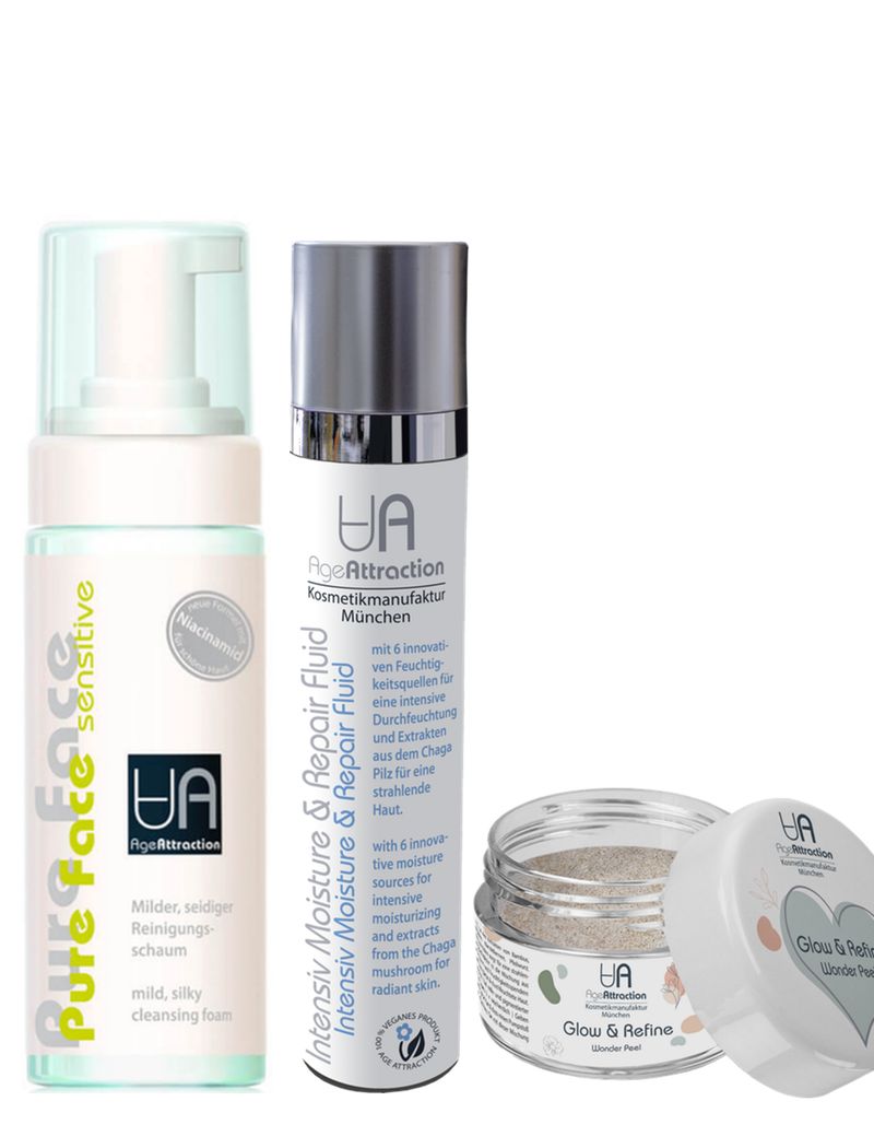 AGE Attraction Glow & Repair: Wonder Peel Refine + Pure Face Intensive Moisture 3 St
