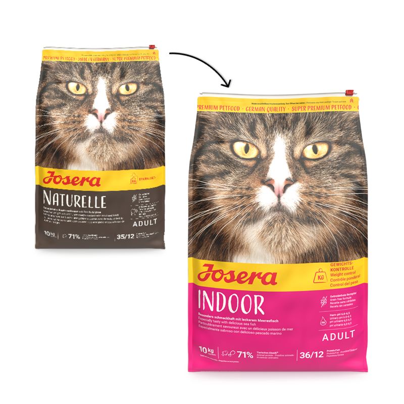 Vergleich von Josera Katzenfutter: Josera Naturelle und Josera Indoor, beide 10 kg.