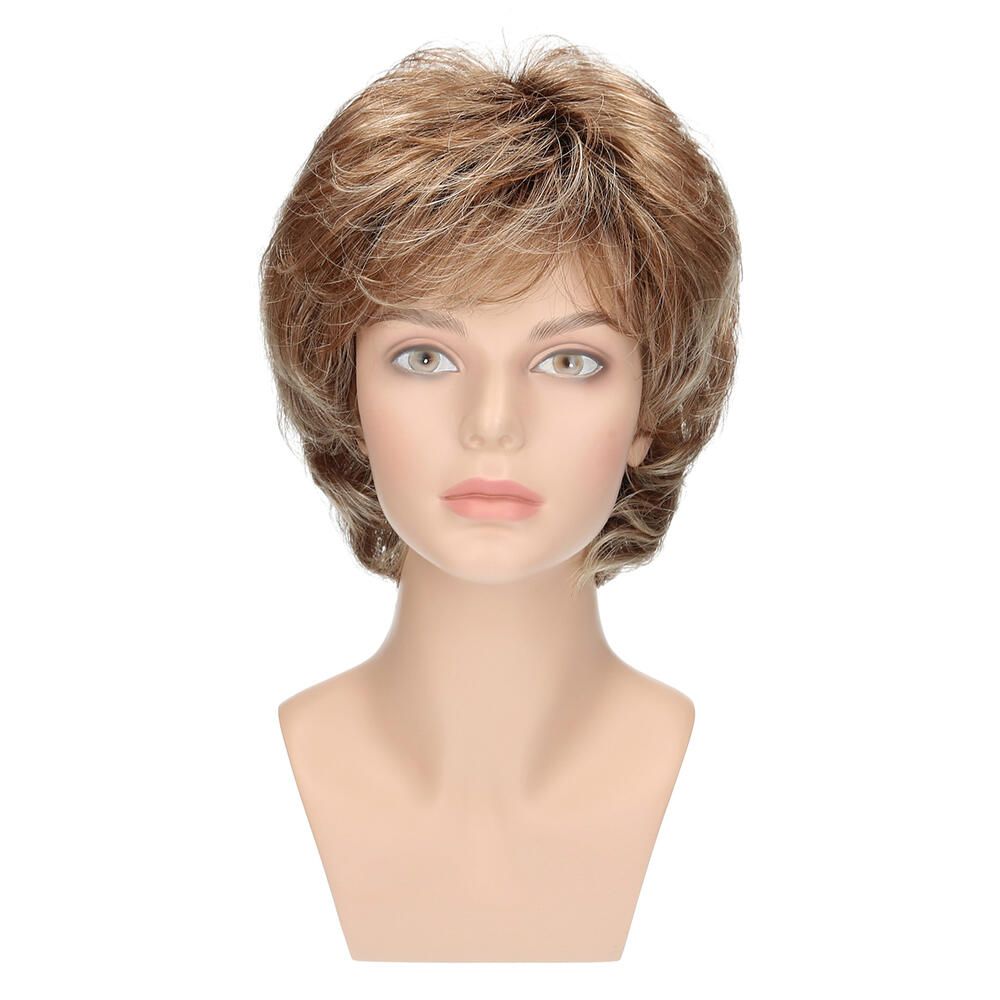 Perücke Jasmin von Lofty, blond-braun, auf einem Schaufensterkopf. Frontansicht.