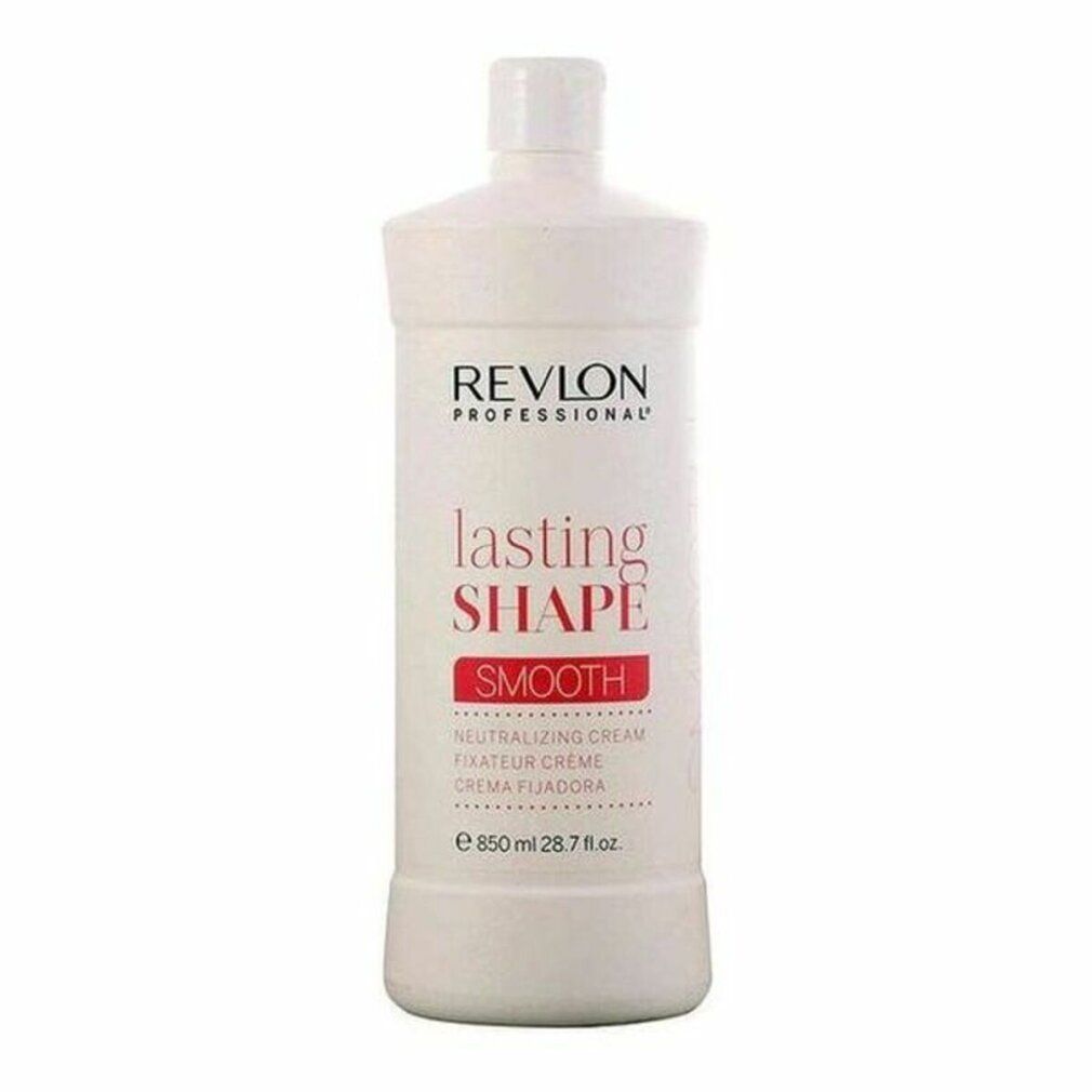 Weiße Flasche mit Revlon-Logo und Lasting Shape Smooth. Roter Streifen. Fassungsvermögen 850 ml.