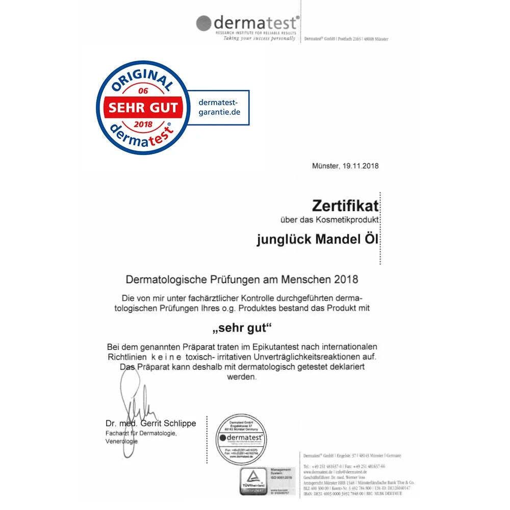 JUNGLÜCK Mandelöl - Kaltgepresst - 100% Bio, intensive Pflege für Gesicht, Haare und Körper